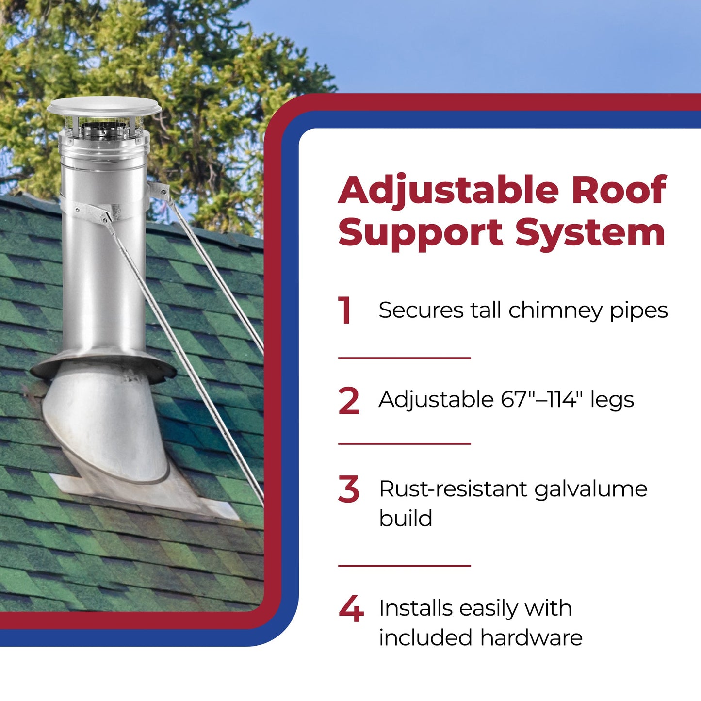 DuraVent DuraPlus 8 inches Extended Roof Bracket Chimney Support Brace, Silver