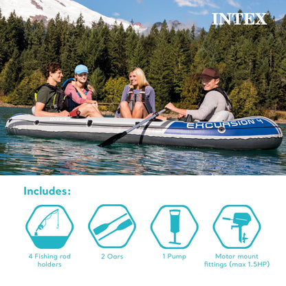 Intex 5 Person Inflatable Fishing Boat, Trolling Motor and Boat Motor Mount Kit