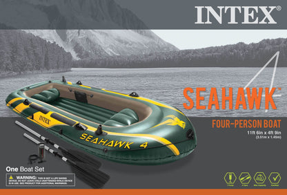 Intex Seahawk 4 Inflatable 4 Person Floating Boat Raft Set with Oars & Air Pump