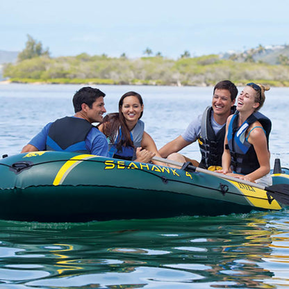 Intex Seahawk 4 Inflatable 4 Person Floating Boat Raft Set with Oars & Air Pump