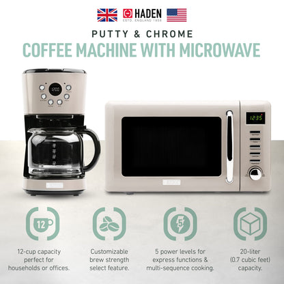 Haden Dorset 12 Cup Programmable Coffee Maker with Countertop Microwave, Putty