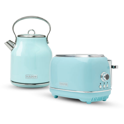 Haden Heritage 1.7 Liter Stainless Steel Electric Kettle with Toaster, Turquoise
