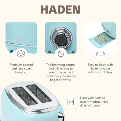 Haden Heritage 12 Cup Programmable Coffee Maker with 2 Slice Toaster, Turquoise