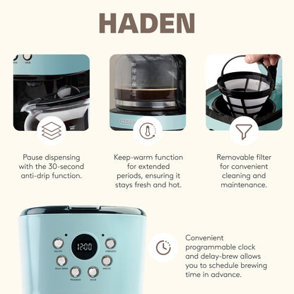 Haden Heritage 12 Cup Programmable Coffee Maker with 2 Slice Toaster, Turquoise