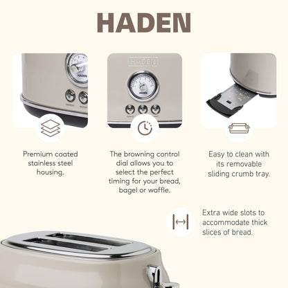 Haden 12 Cup Coffee Maker & Dorset 2 Slice Wide Slot Toaster, Putty & Chrome