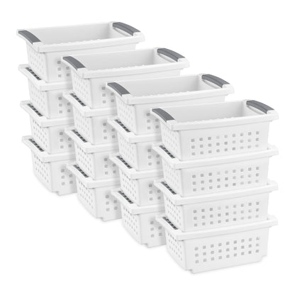 Sterilite 16608008 Small Stacking Basket with Titanium Accents, White (16 Pack)