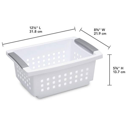 Sterilite 16608008 Small Stacking Basket with Titanium Accents, White (16 Pack)