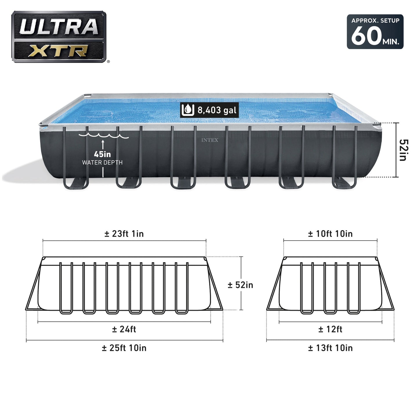 Intex 26367EH 24' x 12' x 52" Ultra XTR Frame Swimming Pool w/ Robot Vacuum