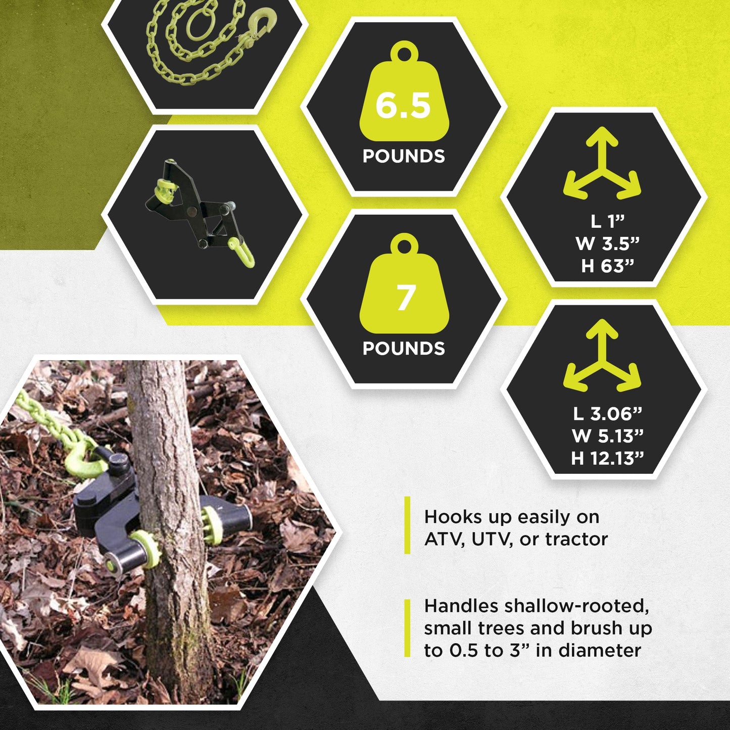 Brush Grubber BG-01 Original Brush Root Puller Remover Tool and BG-04 Tugger Chain