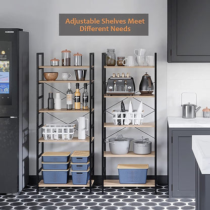 Bestier 5 Tier Adjustable Multifunctional Storage Display Bookcase 26 Inch, Oak