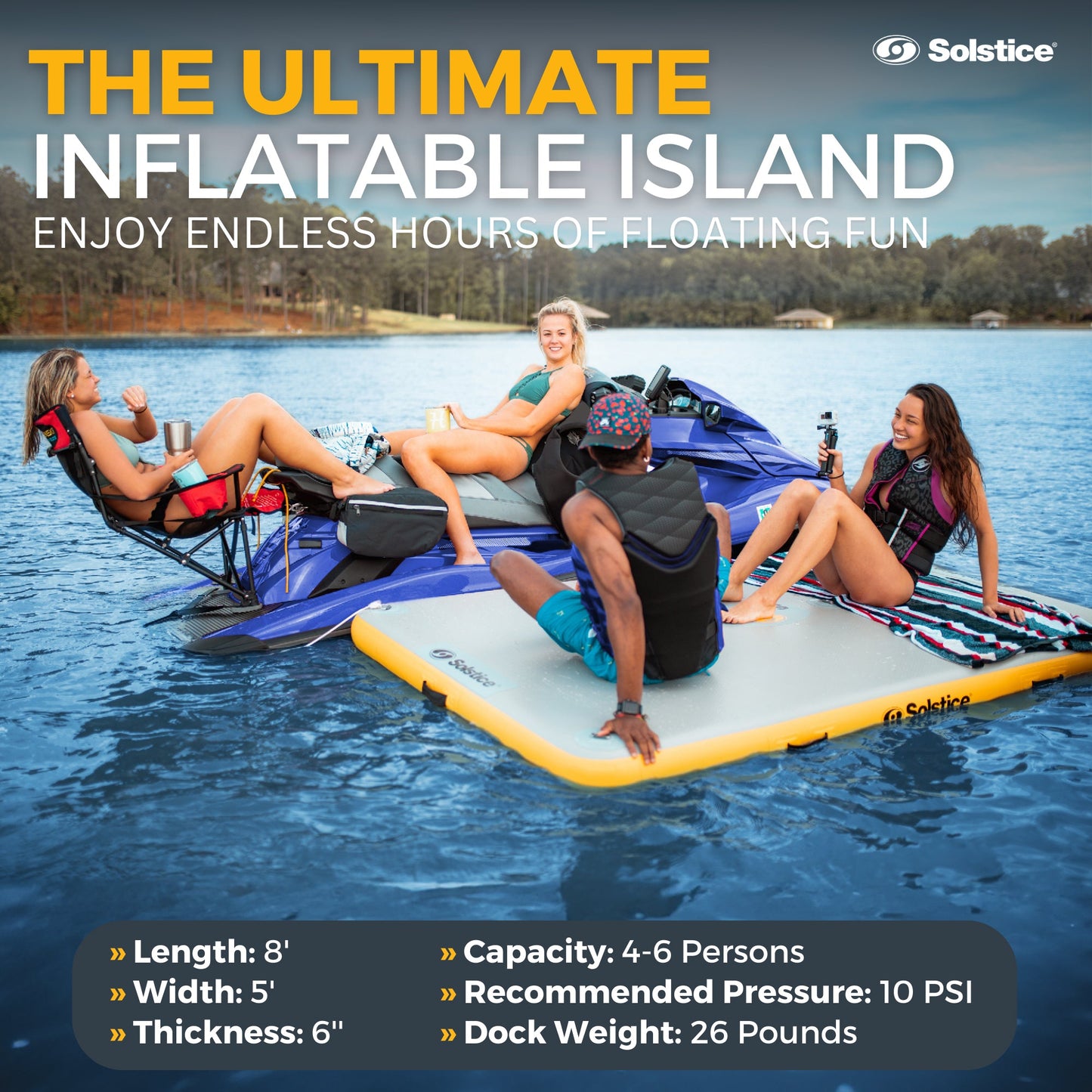 Solstice 8 x 5 ft Inflatable Floating Dock Rafting Platform w/Pump & Bag, Multi