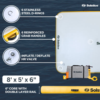 Solstice 8 x 5 ft Inflatable Floating Dock Rafting Platform w/Pump & Bag, Multi