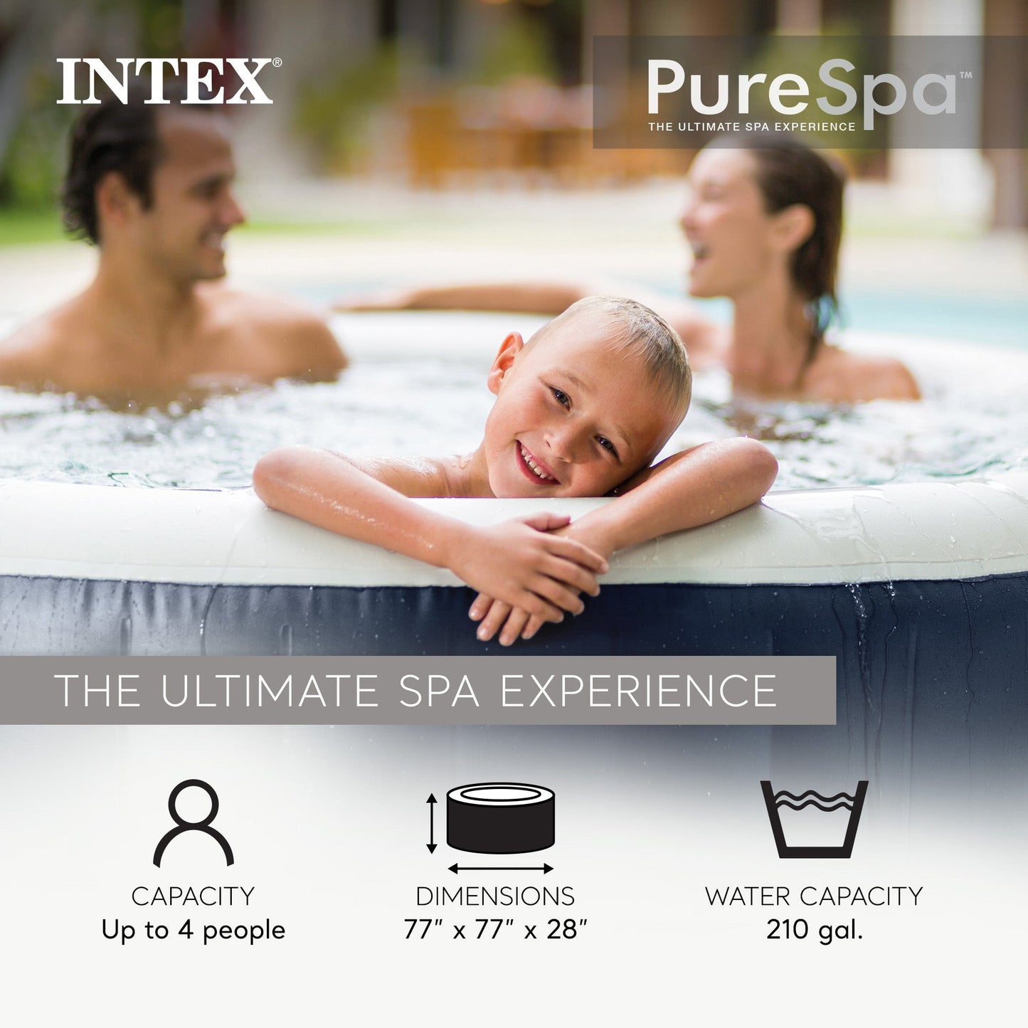 Intex 28429EP PureSpa Plus 4 Person Inflatable Hot Tub Bubble Jet Spa, 77" x 28"