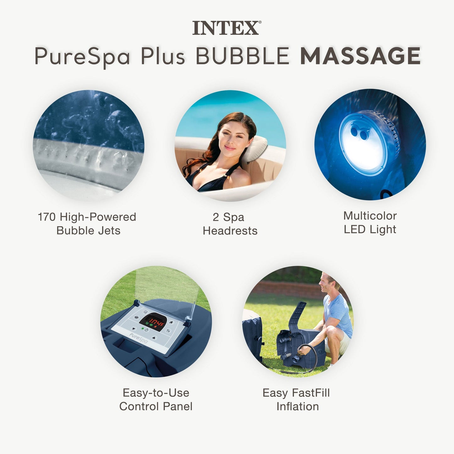Intex PureSpa Plus 6 Person Inflatable Round Hot Tub Set with 170 AirJets, Blue