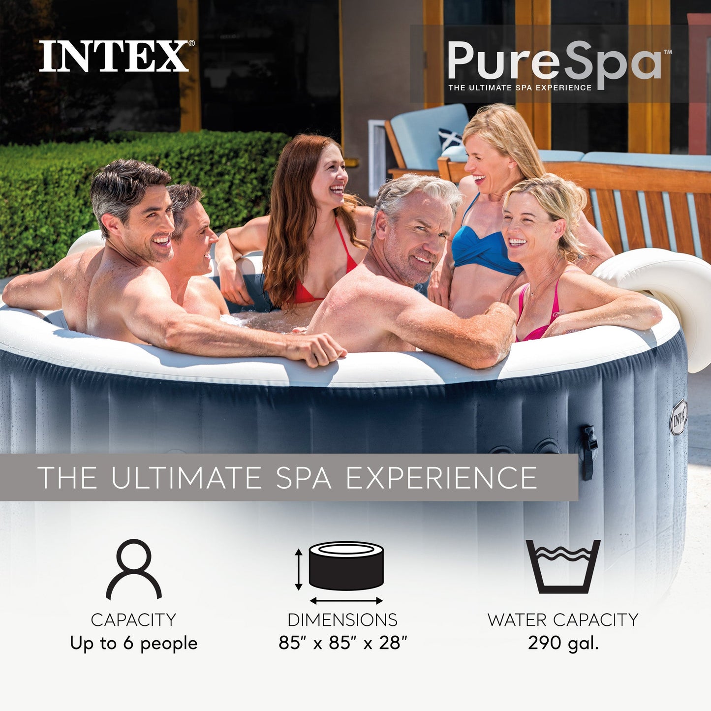 Intex PureSpa Plus 6 Person Inflatable Round Hot Tub Set with 170 AirJets, Blue
