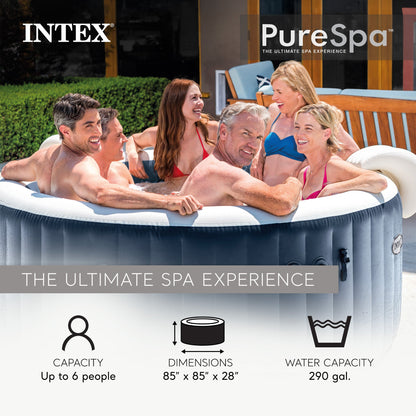 Intex PureSpa Plus Portable Inflatable Hot Tub, 85x28", w/ 4 Cup Holders & Trays