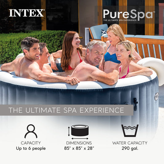 Intex PureSpa Plus Portable Inflatable Hot Tub, 85x28", w/ 4 Cup Holders & Trays