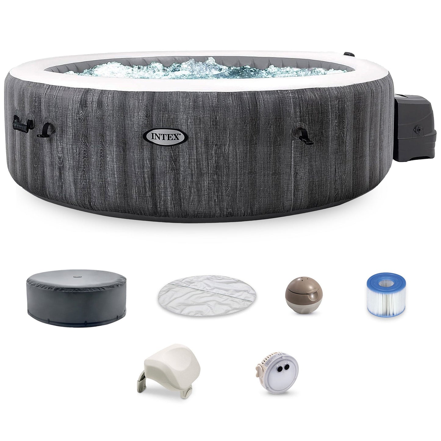 Intex PureSpa Plus 6 Person Portable Inflatable Round Hot Tub Spa with 170 Jets