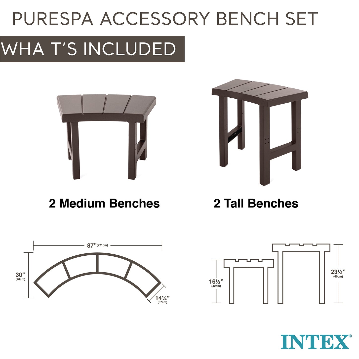 Intex 28515E Set of 4 PureSpa Benches, Accessories Compatible w/ 4 Person Spas