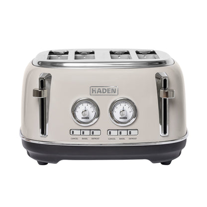 Haden Dorset 4 Slice Wide Slot Stainless Steel Toaster, Putty & Chrome