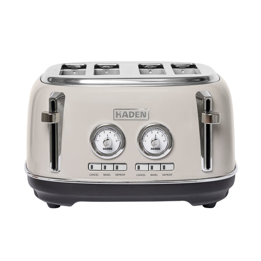 Haden Dorset 4 Slice Wide Slot Stainless Steel Toaster, Putty & Chrome