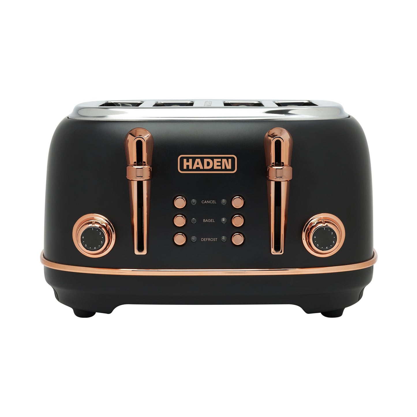 Haden Heritage 4 Slice Wide Slot Stainless Steel Toaster, Black & Copper