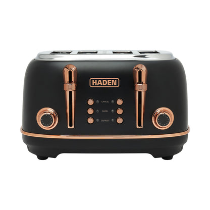 Haden Heritage 4 Slice Wide Slot Stainless Steel Toaster, Black & Copper