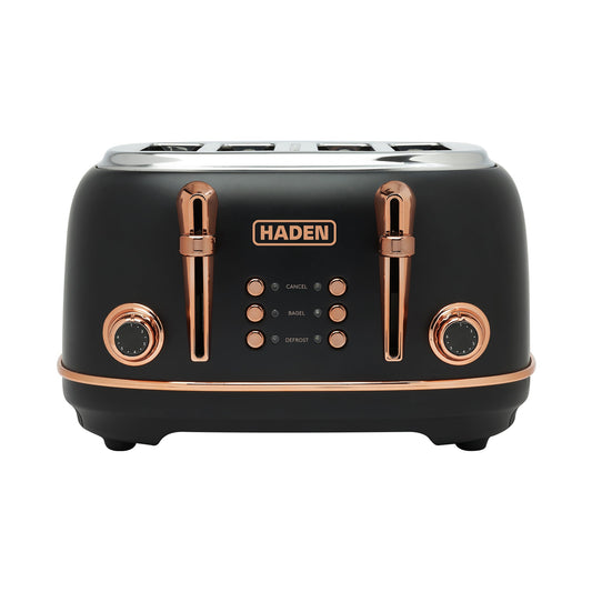 Haden Heritage 4 Slice Wide Slot Stainless Steel Toaster, Black & Copper