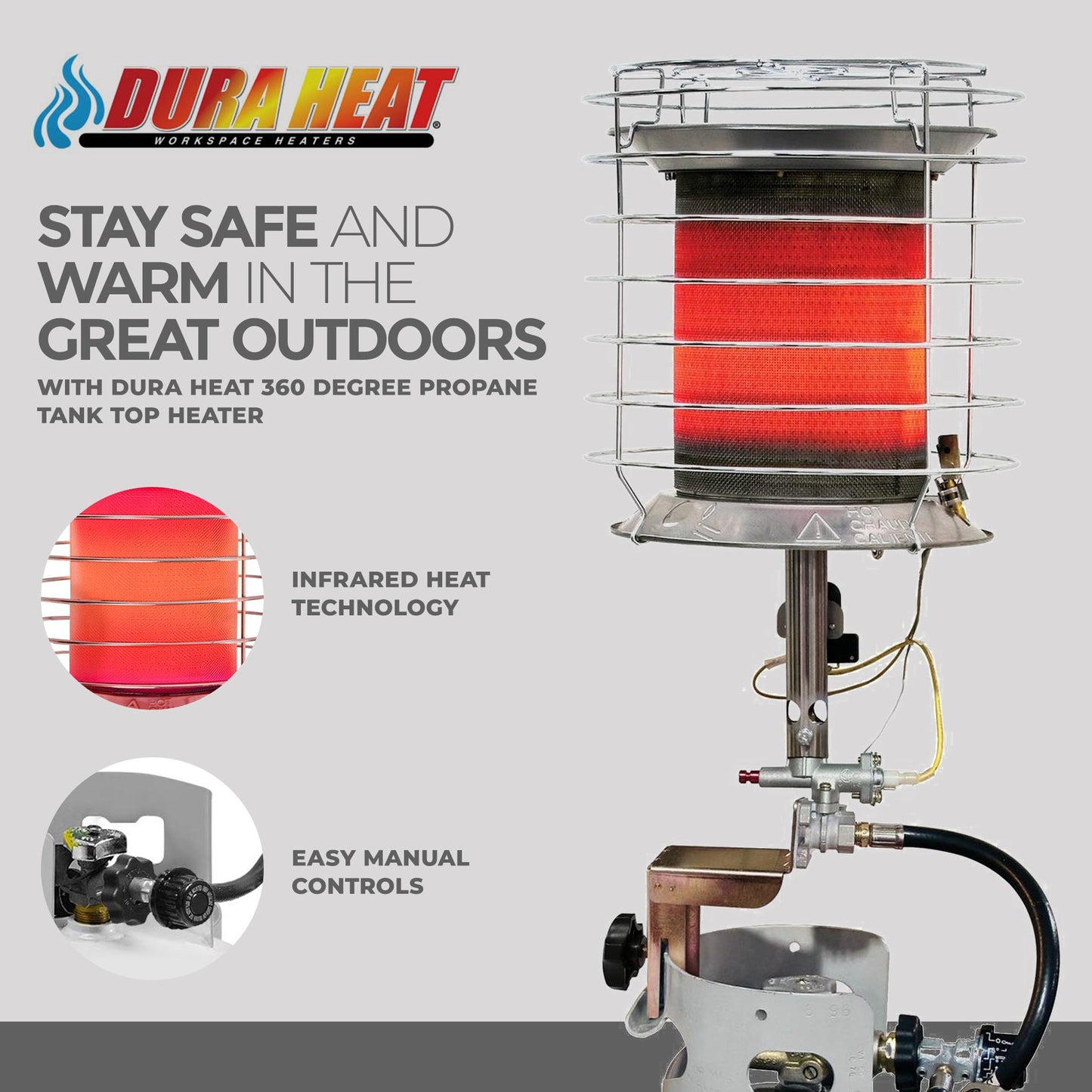 Dura Heat 360 Degree Outdoor Steel Propane Tank Top Heater w/ Safety Shutoff