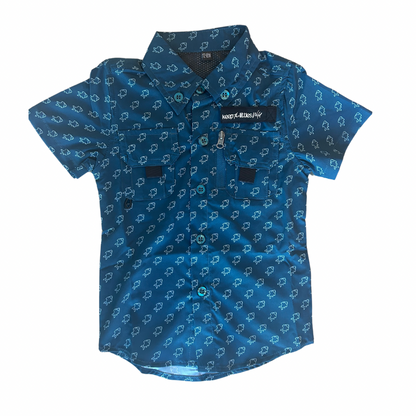 Fishing shirt button up- blue fish