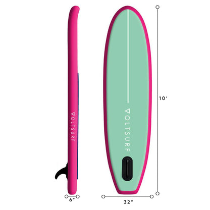 VoltSurf 10 Foot Class Act Inflatable SUP Stand Up Paddle Board Kit, Pink Rail