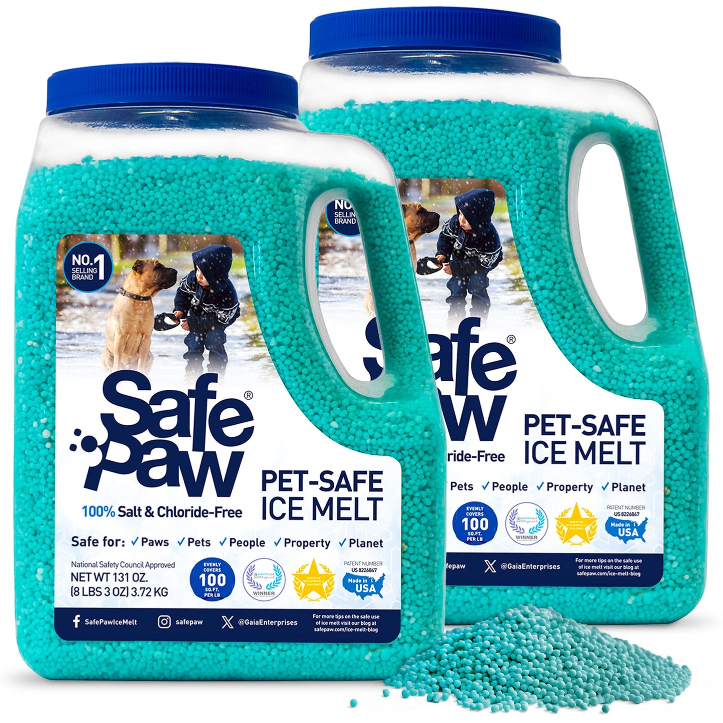 Safe Paw Pet Safe Ice Melt, 100% Salt and Chloride free with Traction Agent, Non-Toxic, Fast Acting, Lasts 3X Longer – 8 Lbs, 2 Pack