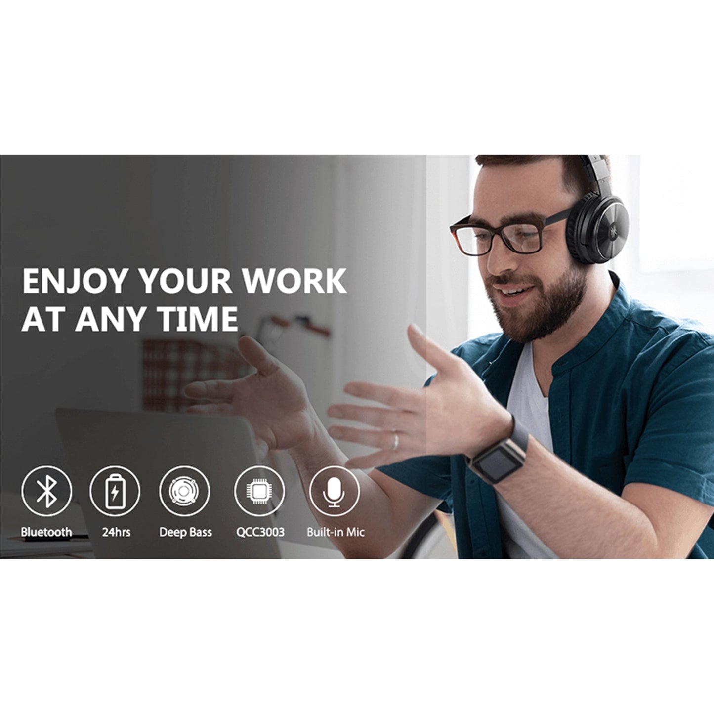 OneOdio A11 Wireless Bluetooth Over the Ear Headphones with Voice Control, Black