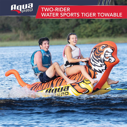 AquaPro 96 Inch Heavy Duty Nylon Tiger Water Towable 2 Person Rider, Orange