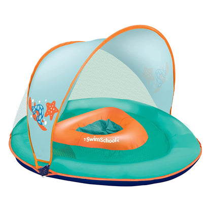 SwimSchool Baby Boat Float w/ Safety Seat & Sun Shade Canopy, Orange, 2 Pack