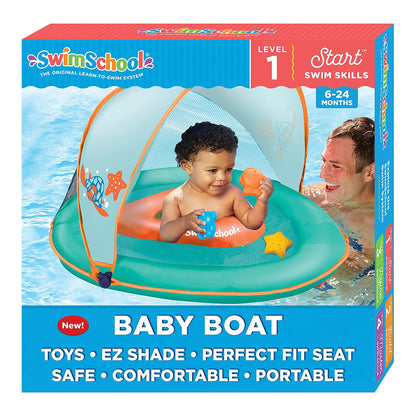 SwimSchool Baby Boat Float w/ Safety Seat & Sun Shade Canopy, Orange, 3 Pack