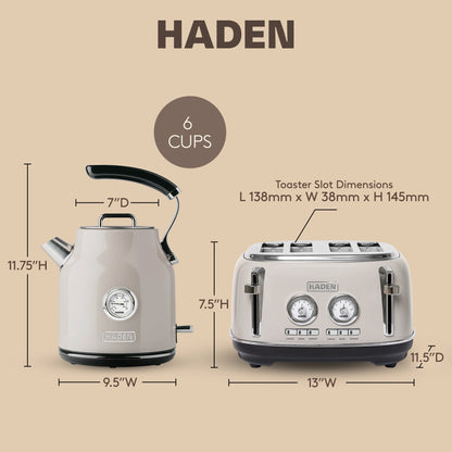 Haden Dorset 4 Slice Wide Slot Toaster & Electric Water Kettle, Putty & Chrome