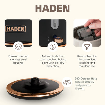 Haden Heritage 4 Slice Wide Slot Toaster & Electric Kettle, Black & Copper