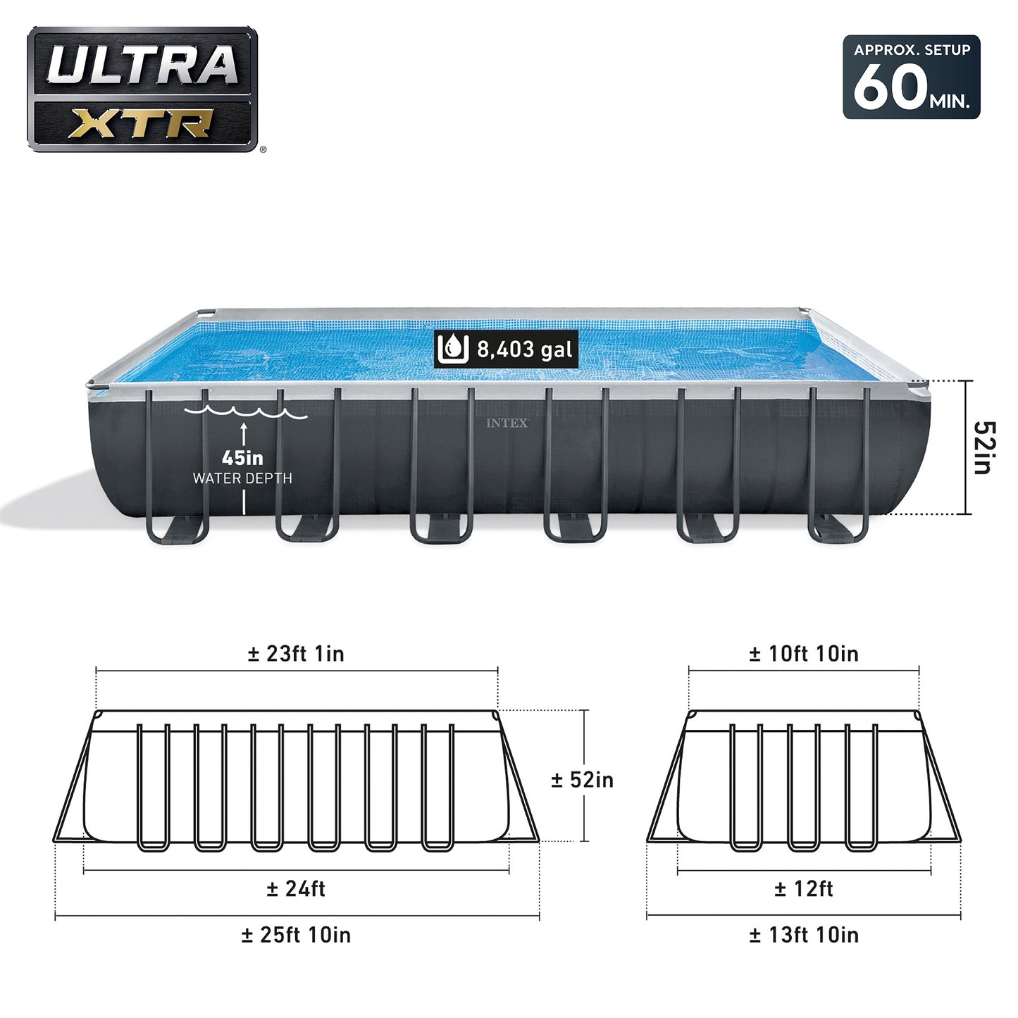 INTEX Ultra XTR Frame Rectangular Pool Set with Krystal Clear Saltwater System