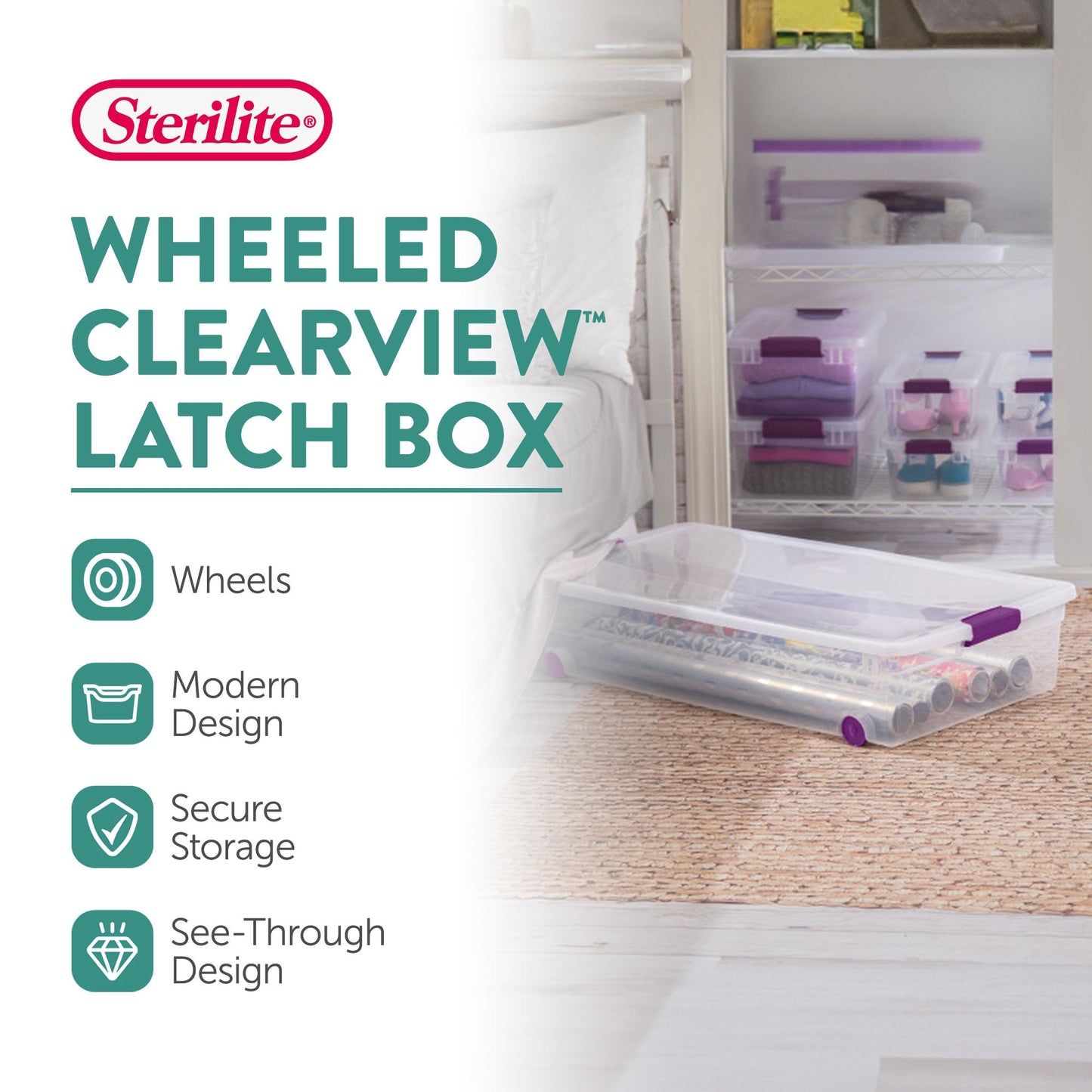 Sterilite 60 Quart ClearView Latch Storage Box Stackable Bin with Lid, 12 Pack