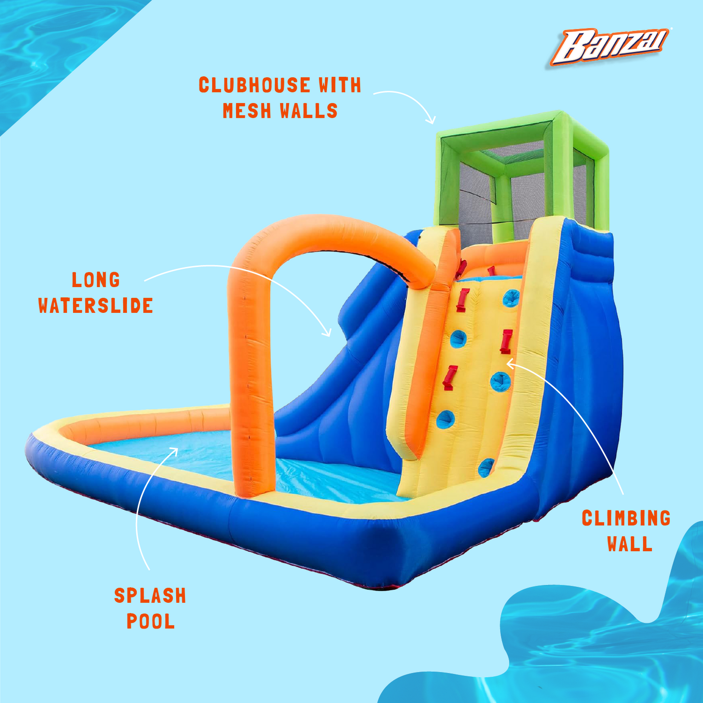 Banzai Splash Falls Water Park Backyard Inflatable Waterfall Slide/Climbing Wall
