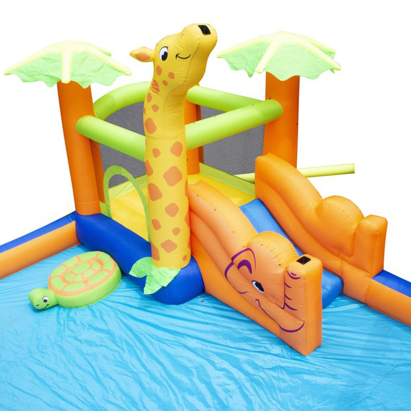 Banzai Safari Splash Water Park Inflatable Bouncer Slide with Cannon and Blower