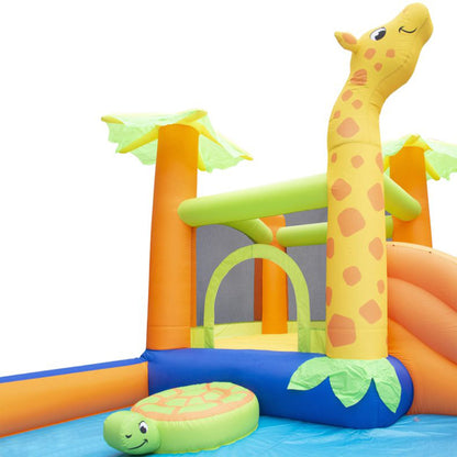 Banzai Safari Splash Water Park Inflatable Bouncer Slide with Cannon and Blower