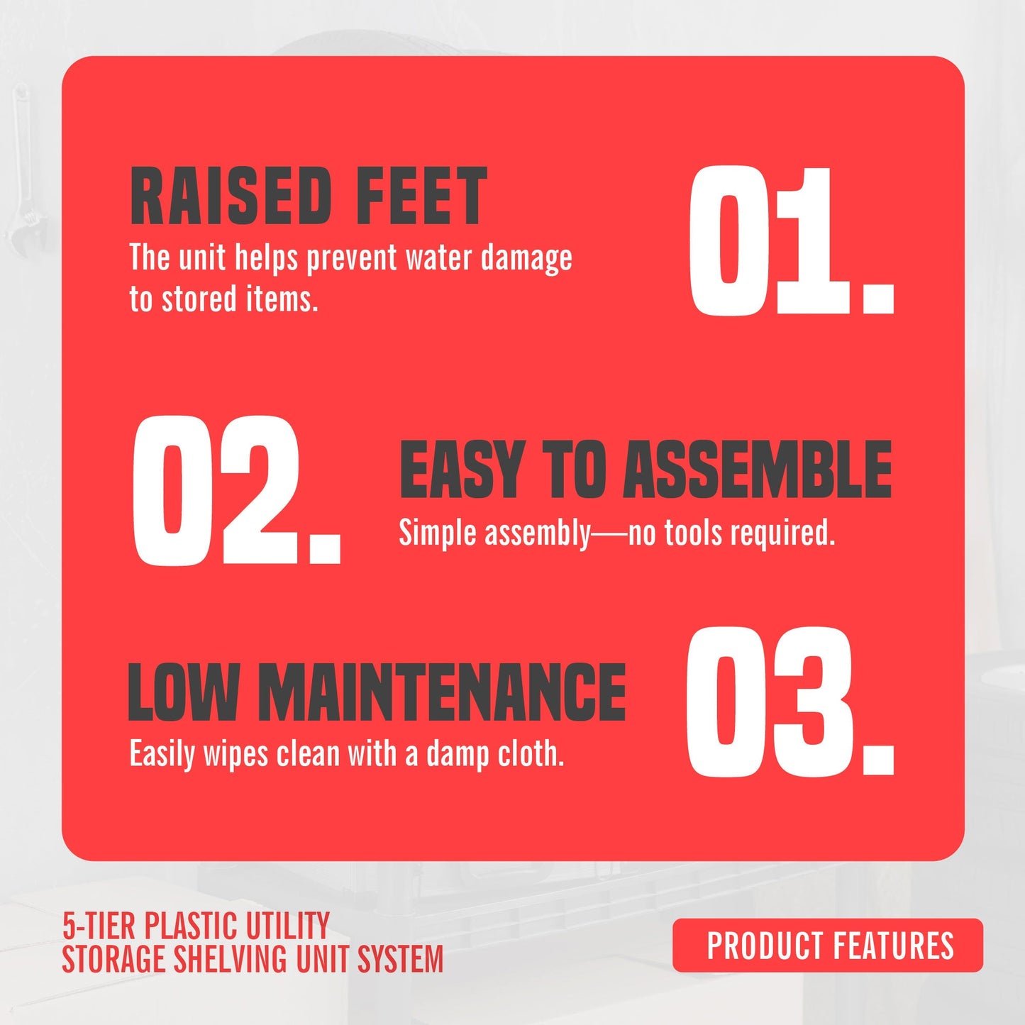 Ram Quality Products Extra 5 Tier Plastic Storage Shelf Unit for Garage, Black