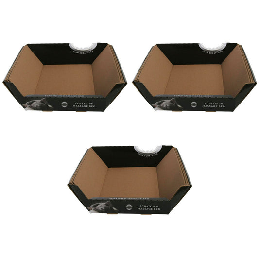 Omega Paw Cardboard Pet Ripple Board Scratch'n Massage Kitten Cat Bed, (3 Pack)