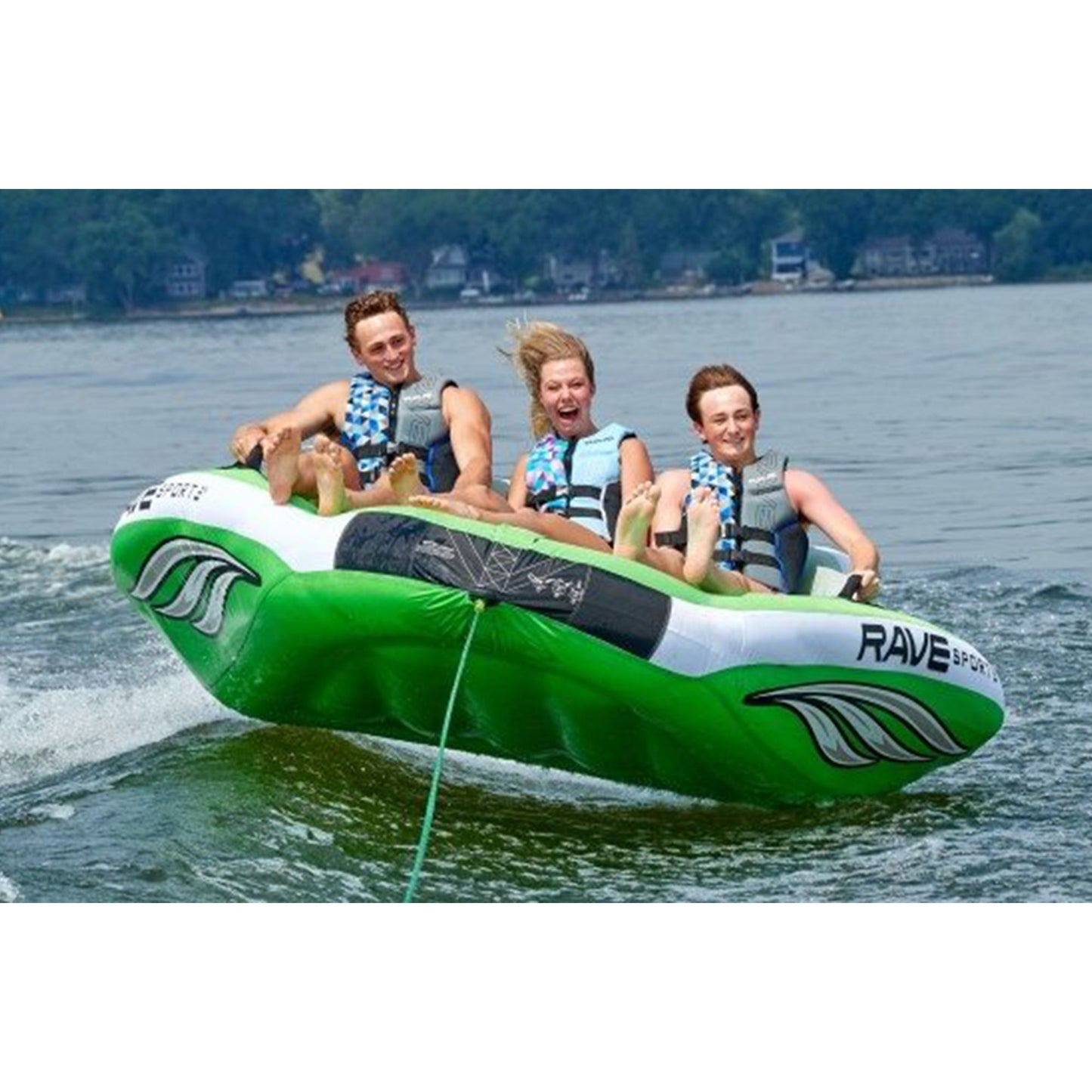 RAVE Sports 3 Person Inflatable Wake Hawk Towable Boating Water Tube Raft, Green