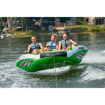 RAVE Sports 3 Person Inflatable Wake Hawk Towable Boating Water Tube Raft, Green