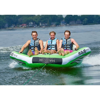 RAVE Sports 3 Person Inflatable Wake Hawk Towable Boating Water Tube Raft, Green