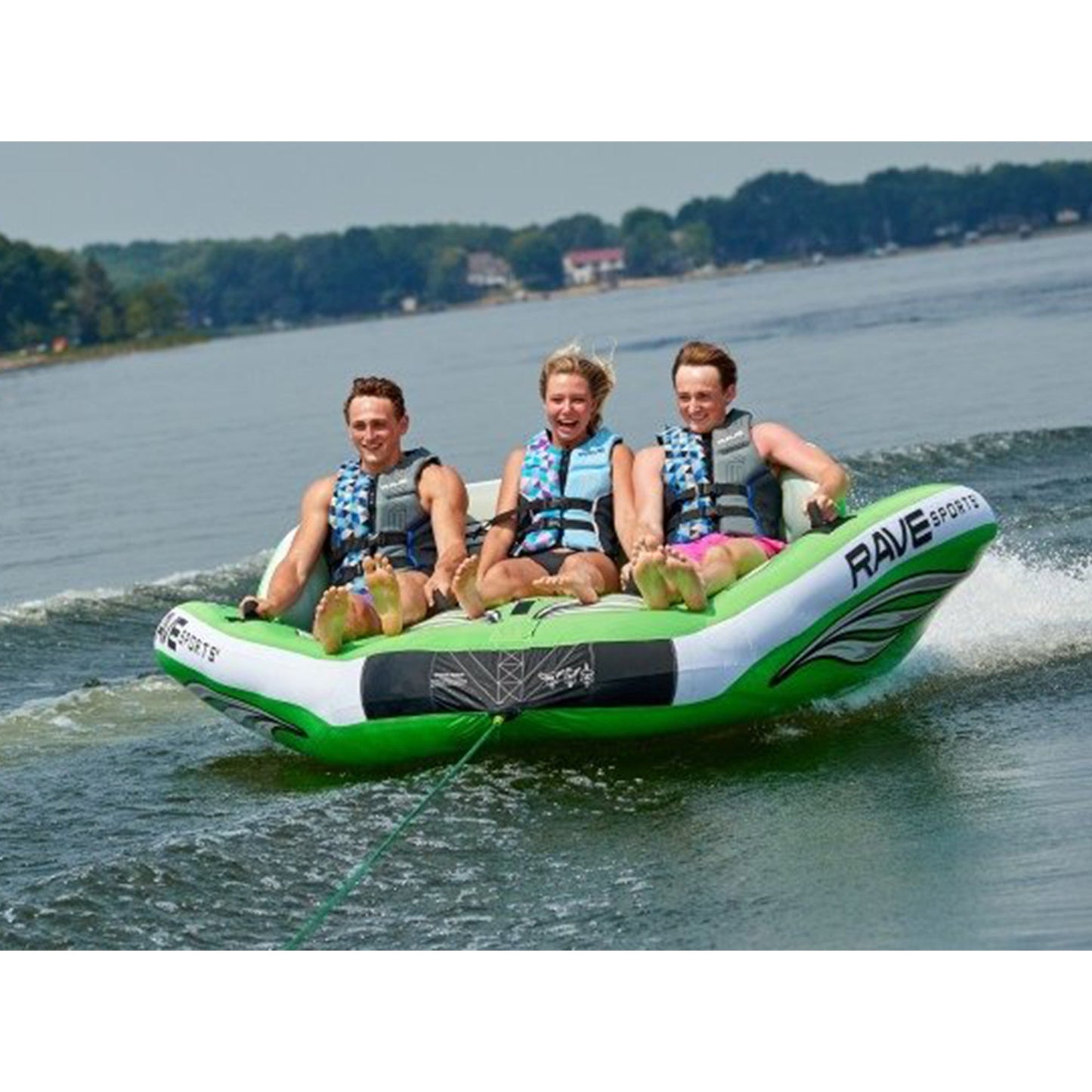 RAVE Sports 3 Person Inflatable Wake Hawk Towable Boating Water Tube Raft, Green