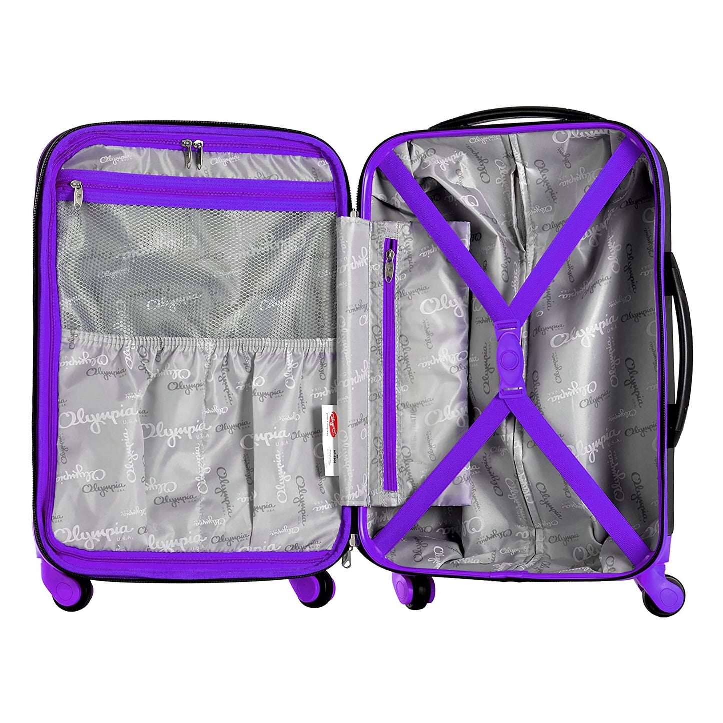 Olympia Apache II Hardcase 4 Wheel Spinner Luggage Suitcase 3 Piece Set, Purple